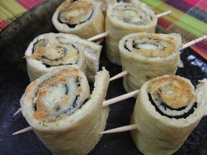 柚子胡椒チーズうまぁ♪ カリッと香ばしい油揚げの海苔チーズ巻き焼き