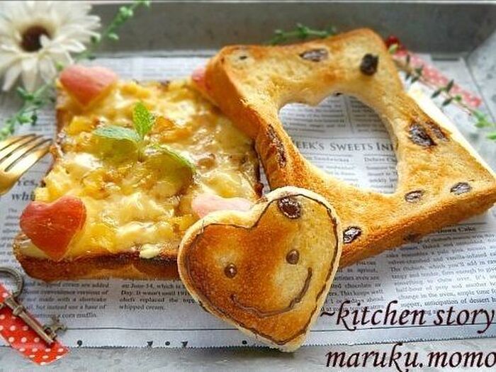 市販のプリンで簡単♪アップルプリントースト❤バレンタイン仕様