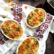 ラブリーなハートパスタで❤酒粕でヘルシーなエビグラタン!