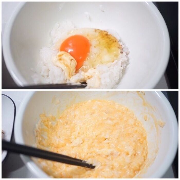 ご飯と卵を合わせる