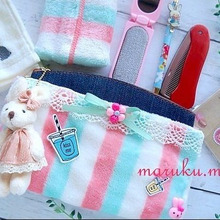 100均雑貨で作れる♪ラブリー女子用ふわもこポーチ❤