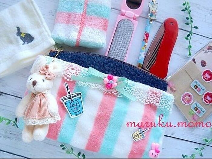 100均雑貨で作れる♪ラブリー女子用ふわもこポーチ❤