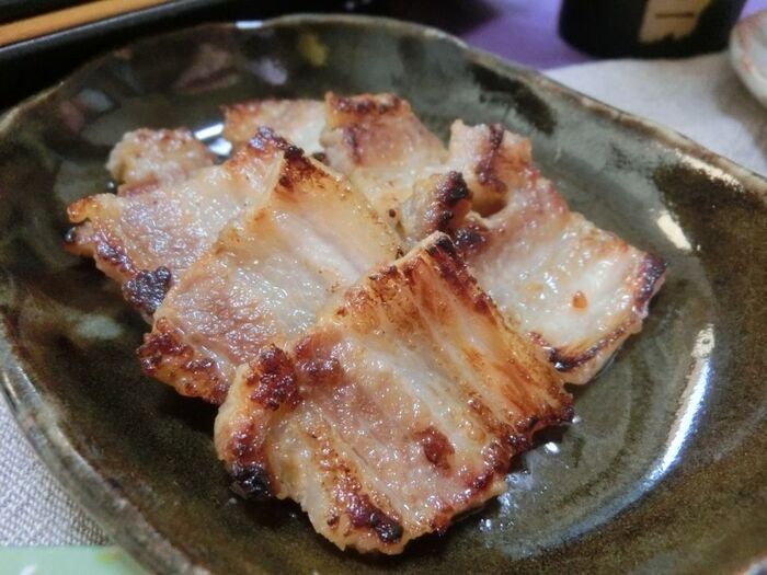 豚バラの酒粕味噌漬け焼き お酒が進んで困ります♪