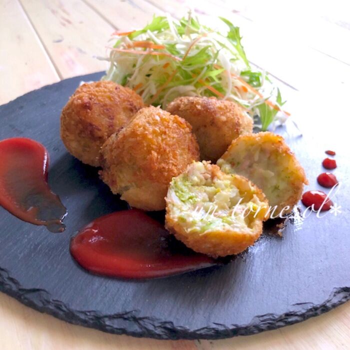 骨粗しょう症予防に‼春色カラーでお弁当にも☆ブロツナコロッケ