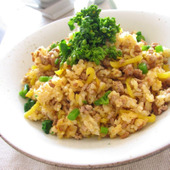 かんたん!炒飯「挽肉とたくあんのパラパラ炒飯」