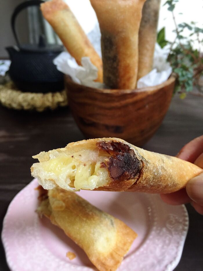 熱々とろっ!バナナとあんこの春巻き揚げ♪