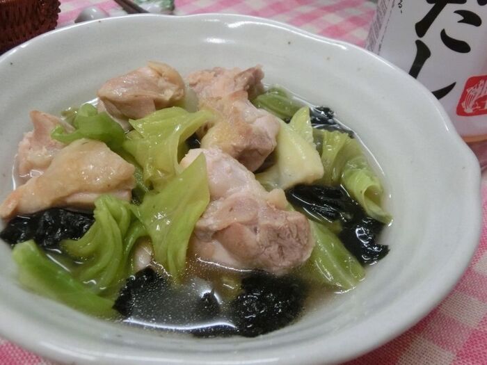 白だし1本で簡単おかず☆ 鶏とキャベツと海苔のさっと煮