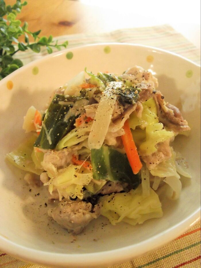 作りおきの【あっさりなめたけ】で!チーズが隠し味の簡単肉野菜クリーム煮
