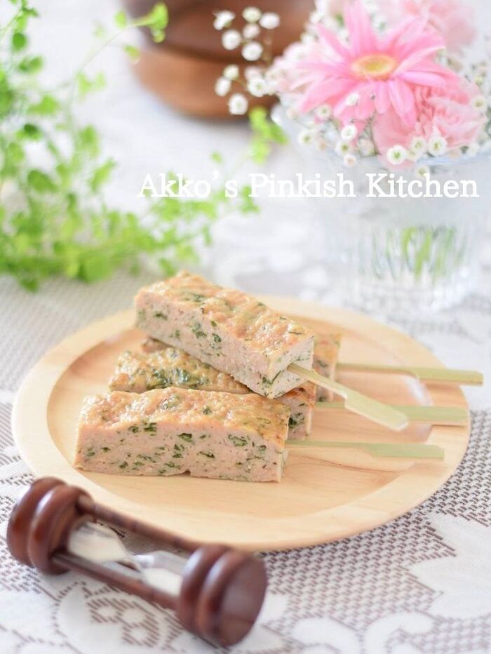 鶏ひき肉の大葉入りつくね♡春の行楽弁当にピッタリ♪