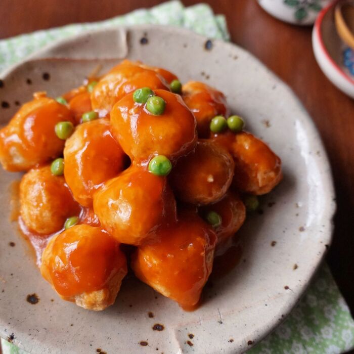 甘酢あんに絡めたら完成です。