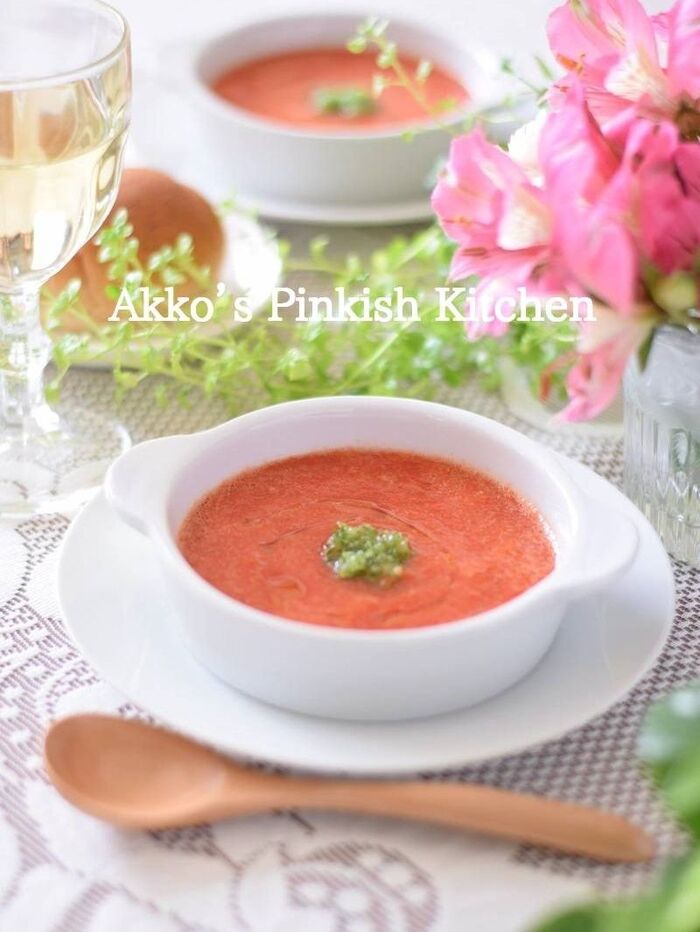 簡単♡パプリカのタバスコ冷製スープ（魅惑の30秒動画付）