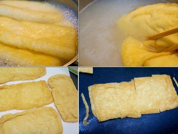 2.油揚げの油抜き。