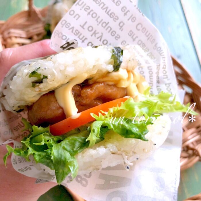 ピクニックのお弁当に♪カルシウムたっぷりの☆じゃこライスバーガー~鶏テリマヨ~