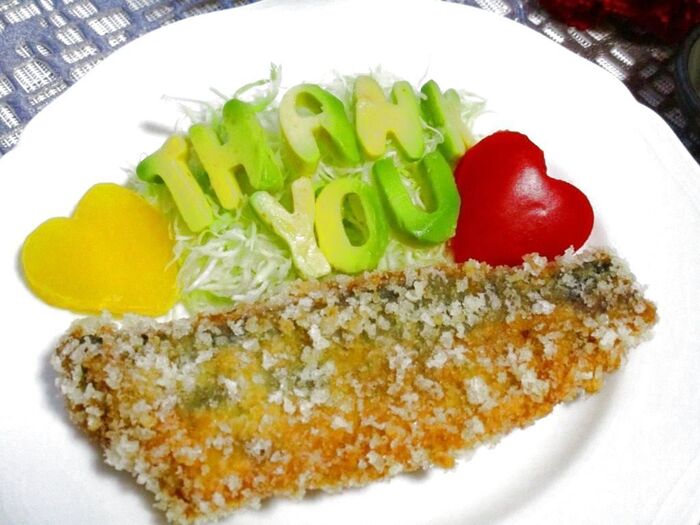 米粉フレークで作るヘルシー!あじフライ♪(食べれるメッセージ付き)