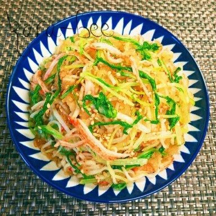レンジで簡単*水菜とカニカマの八方だしdeさっぱりおろし和え
