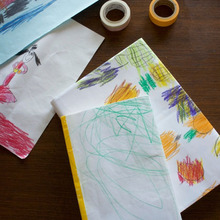 飾るまでいかないけれど、という子どもの絵も活用 手作りブックカバー
