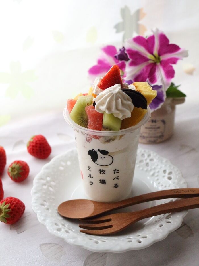 たべる牧場ミルクからのフルーツパフェ
