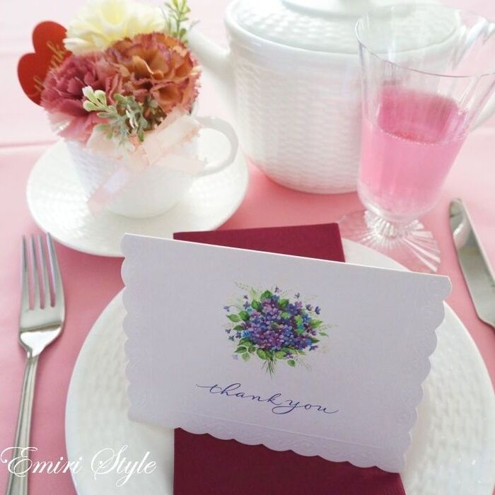 【母の日】100均造花ティーカップアレンジ&メッセージテーブルでおもてなし♪