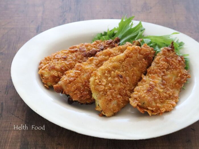 コーンフレークでサクサク♪カレー風味のあじフライ