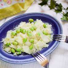 【オシャつま】味付け1つ♡包丁要らず♡レンチンで作れる【ジャガイモと枝豆の柚子ペペロン】