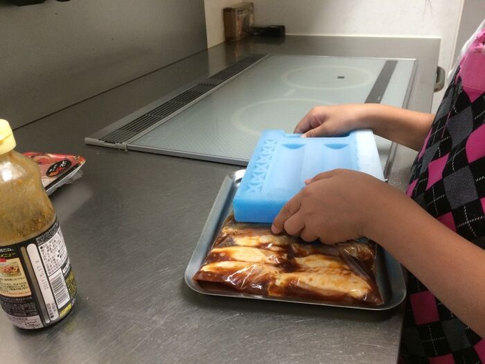 上に保冷剤をのせてサンド!