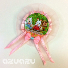 缶バッチが100均フリルテープでロゼットに変身♪