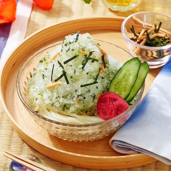 さっぱりうどんレシピ「かき氷風うどん(梅茶漬け)」