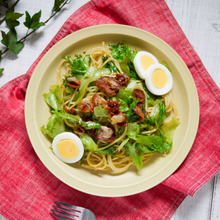 味付け1つ♡超簡単でコク旨パスタ!【豚バラとレタスのガーリック醤油パスタ】