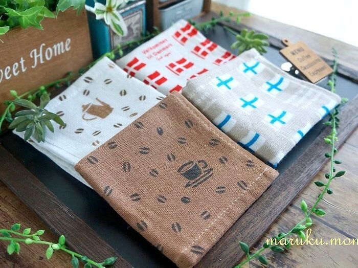 セリア★100均のカフェ柄と国旗柄のキッチンクロスがお洒落♪