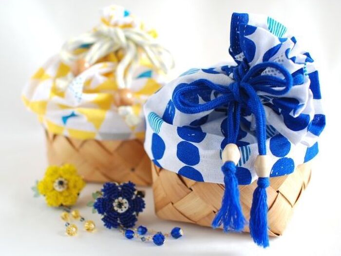 100均のてぬぐいで作る浴衣にピッタリなかご付き巾着の作り方