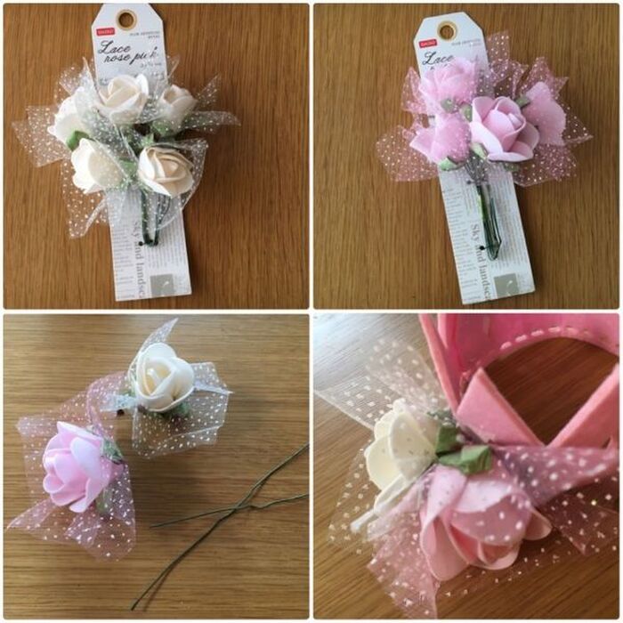 お花の飾りをサイドにつけます。