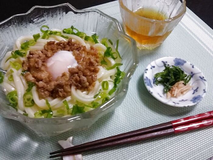 夏バテしたら ♡肉そぼろ トロ玉うどん♡