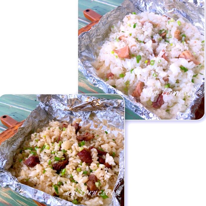 断水時でも洗い物なし‼トースターとアルミホイルで、1合分炊き込みご飯☆レシピ2品