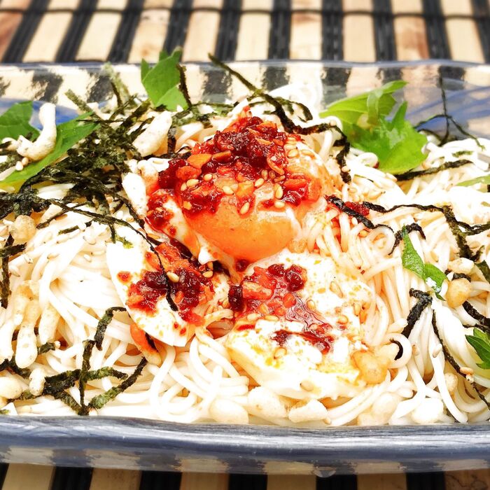 食べるラー油でスタミナソーメン♪