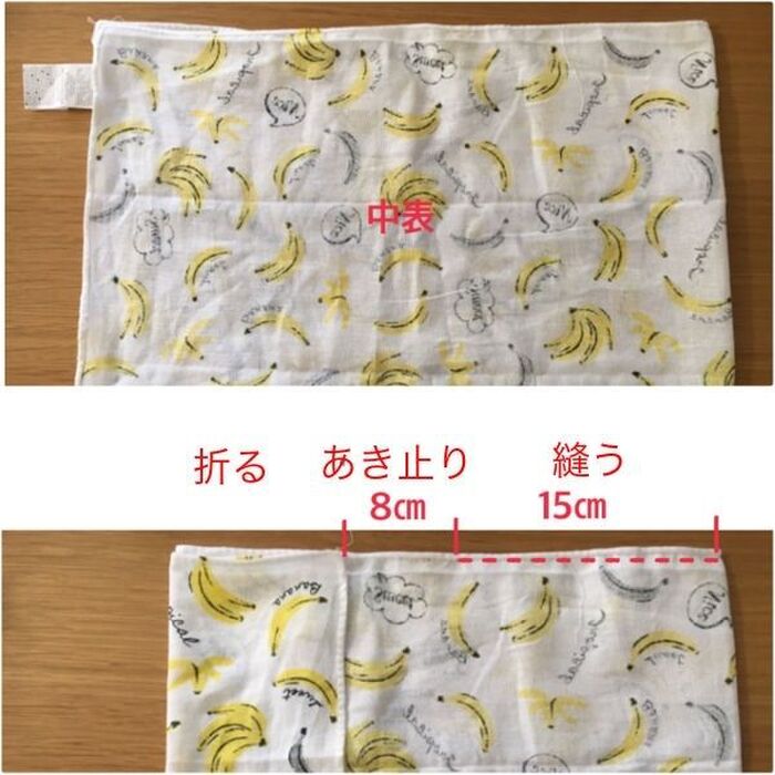 てぬぐいを袋状に縫います。