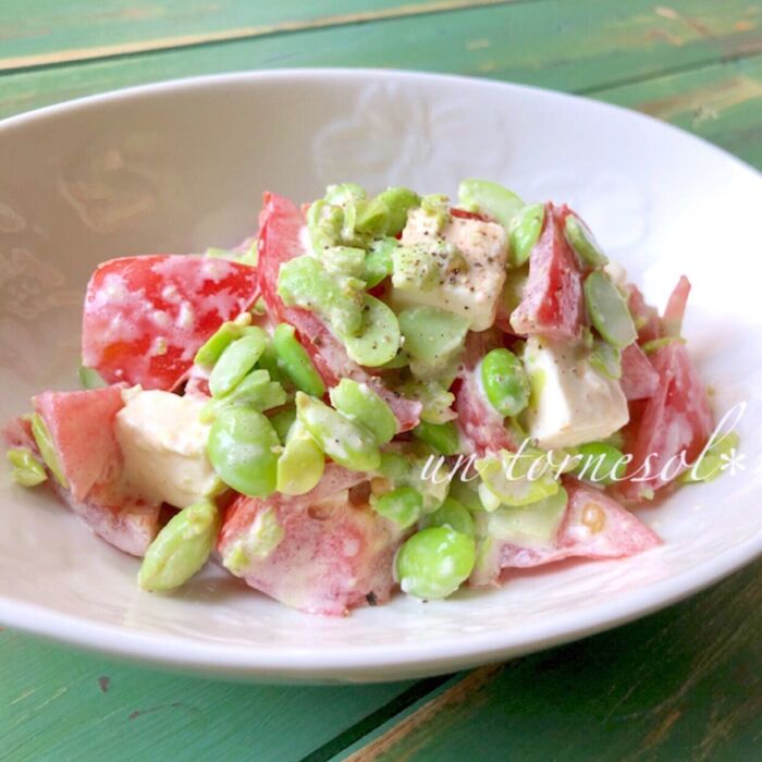 混ぜるだけで老化防止に‼トマトとクリチのずんだ風