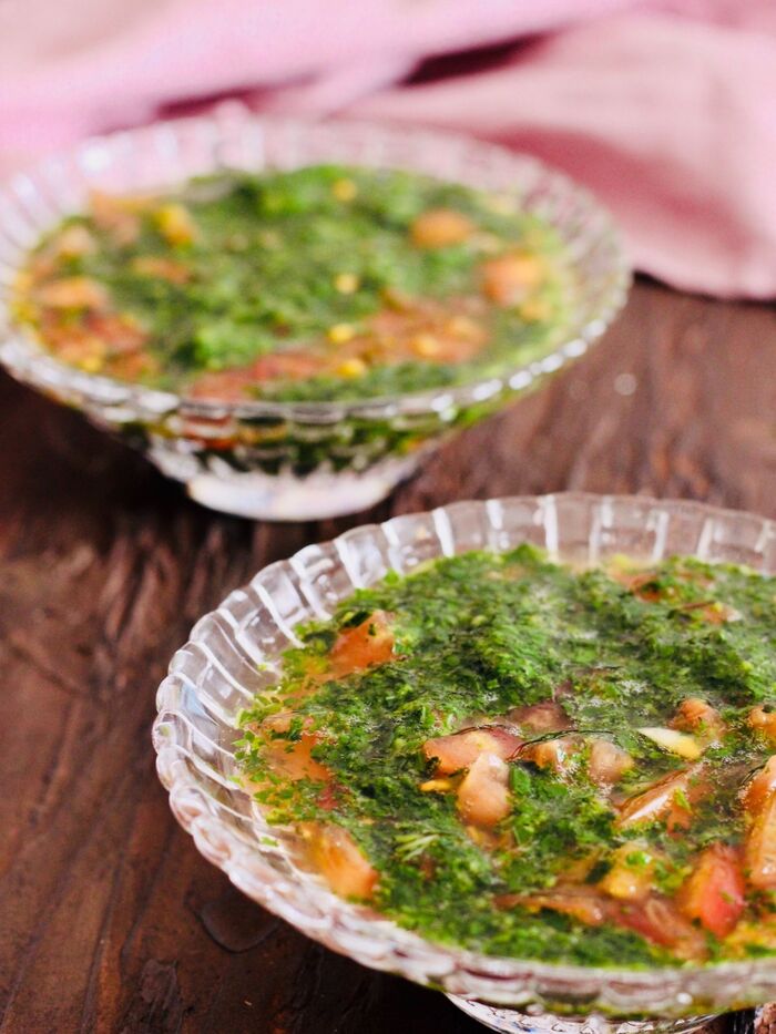 モロヘイヤとトマトの冷製スープ/食材2つ