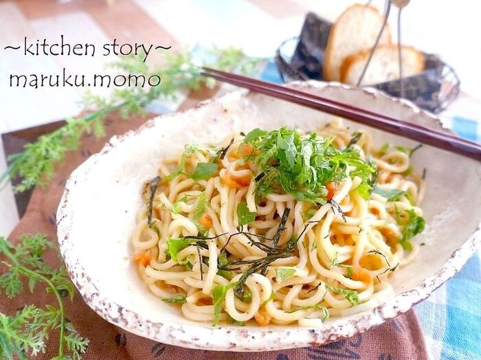 超ズボラ飯!お皿の上で調理完成★タラコパスタ風冷やしうどん