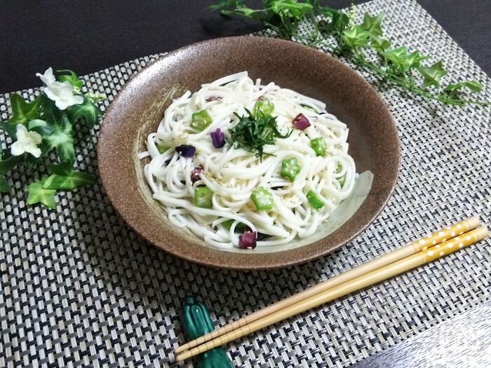 ♡超簡単!やみつきになる!しば漬け×オクラの あっさりのっけ麺♡