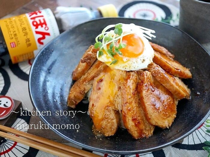 味ぽんで作る!簡単鶏チャの♪チャーシュー丼