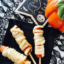 きし麺を巻き巻き、簡単☆ソーセージミイラ3兄弟!!