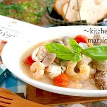 あさりの砂抜きが10分&もこみちさん監修♬にんべん*メニュー専用調味料でアクアパッツァスープ