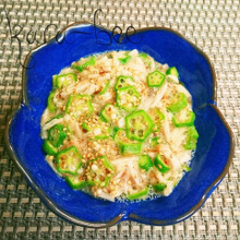 丼や麺のトッピングにも◎長いもとオクラのネバネバ梅酢おかか和え