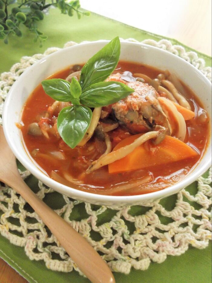 おいしく楽しくローリングストック♪鯖缶と切干大根でブイヤベース風