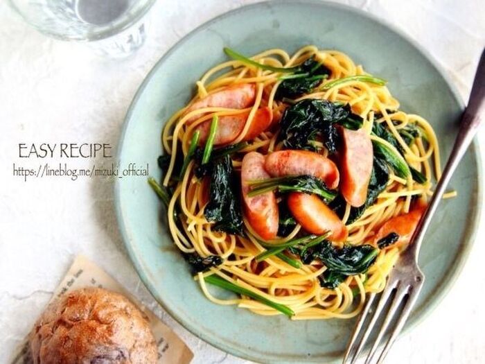 ♡ウインナーとほうれん草のバタポンパスタ♡【#簡単#時短#節約#麺】