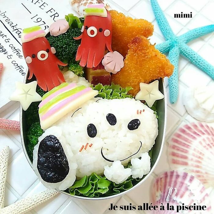 タコさんとおソロの水泳帽スヌーピーで夏弁