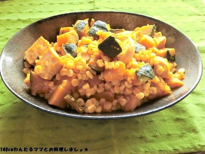 簡単★鶏肉とかぼちゃとコーンのシンプル煮