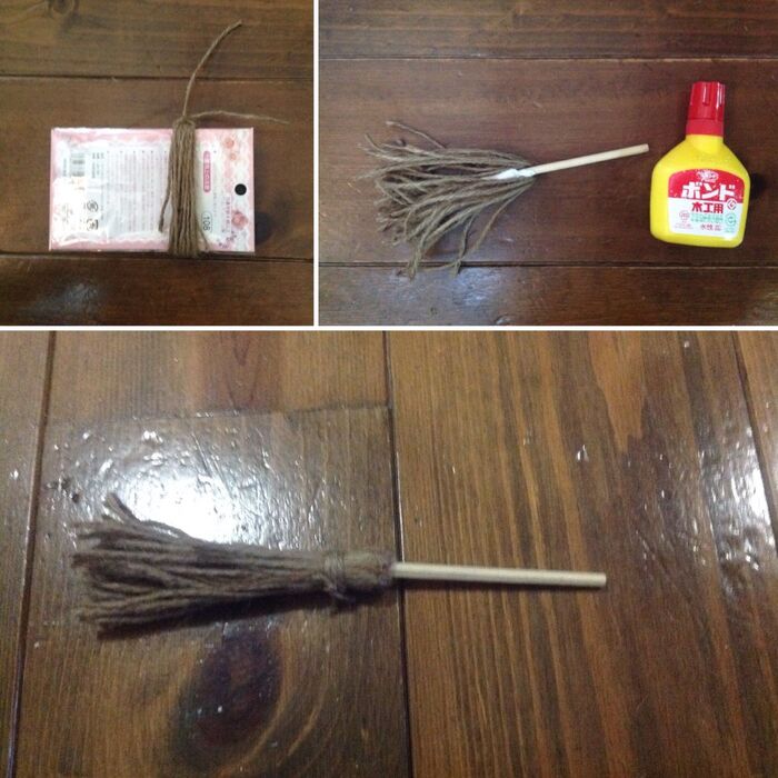 麻ヒモと割り箸で魔女のホウキを作ります
