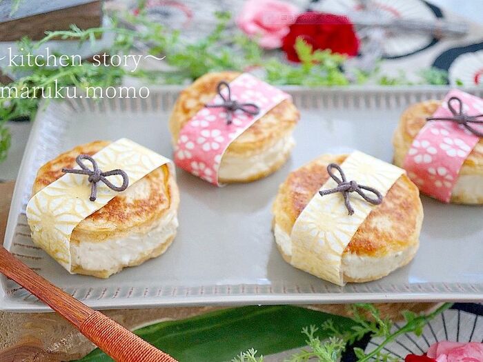 HMで作る♪すりおろしリンゴ入りパンケーキ*(角切りリンゴとチーズのクリームサンド)