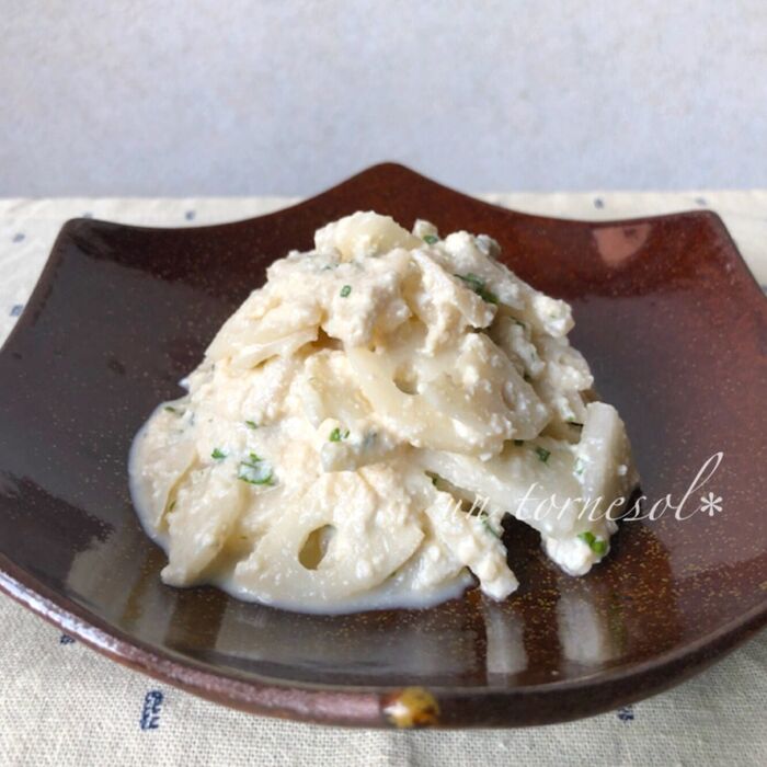 喉のイガイガに☆梨とレンコンのヨーグルト洋風白和え